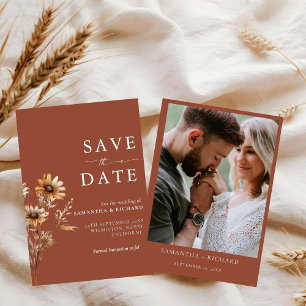 Invitation Boho Burnt Orange Fleur sauvage Mariage Enregistre