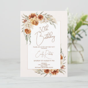 Invitation Boho Burnt Orange Floral Avec Cadre Anniversaire