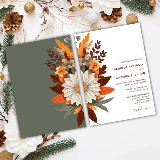 Invitation Boho Burnt Orange Sage Floral Mariage de automne (Boho Burnt Orange Sage Floral Fall Wedding Invitation)