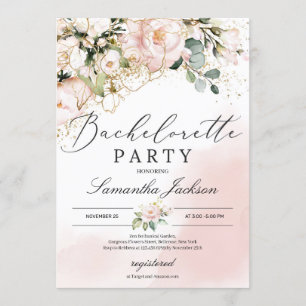 Invitation Boho bush rose fleurs florales or rose bachelorett