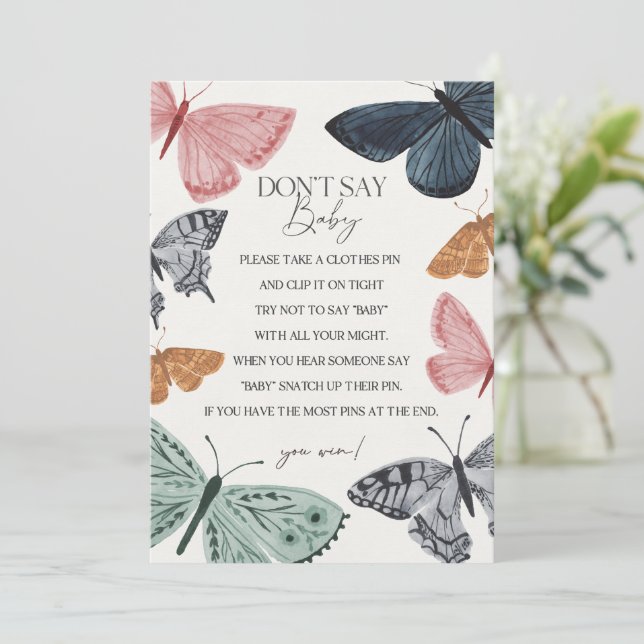Invitation Boho Butterfly Baby shower Ne pas dire Baby Game (Debout devant)