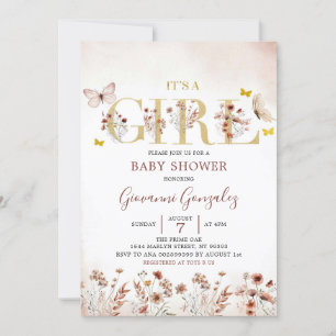 Invitation Boho Butterfly Fleur sauvage Baby shower fille