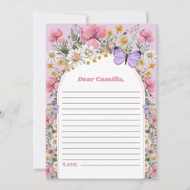 Invitation Boho Butterfly Fleur sauvage Time Capsule Note Car (Devant)
