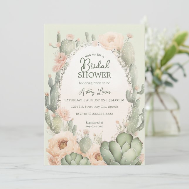 Invitation Boho Cactus Fleurs de douche de mariée Sud-Ouest (Debout devant)