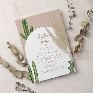 Invitation Boho cactus pampas arc baby shower bonjour