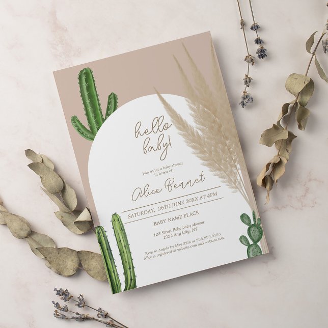 Invitation Boho cactus pampas arc baby shower bonjour (Créateur téléchargé)