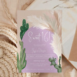 Invitation Boho cactus pampas arche pourpre teinte terre douc<br><div class="desc">Tropical Boho désert cactus vert et pampas herbe Sweet 16 anniversaire invitation de fête avec cactus sauvages,  aquarelle pampas,  arche en forme de terre muet avec des couleurs beige clair et terre cuite avec arche pourpre poussiéreuse.</div>