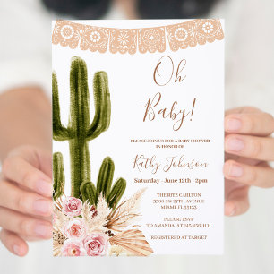 Invitation Boho Cactus Pampas Baby shower en herbe