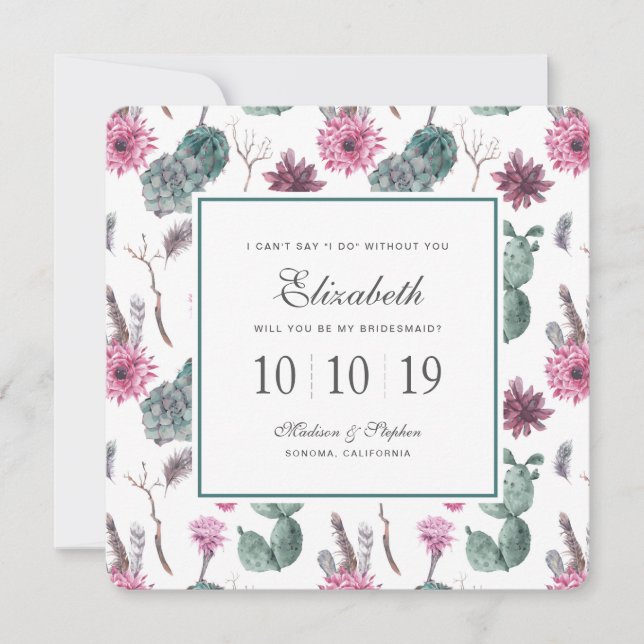 Invitation Boho Cactus, Succulent & Floral - Bridesmaid (Devant)