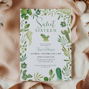 Invitation Boho cactus vert désert tropical Sweet 16