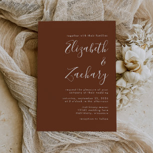 Invitation Boho Café Brown minimaliste Mariage de script