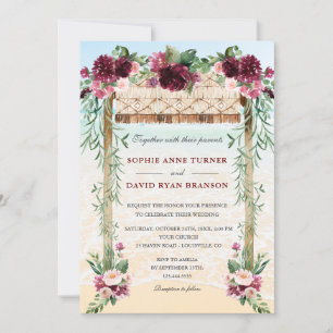 Invitation Boho Canopy Bourgogne Floral Beach Maui Mariage