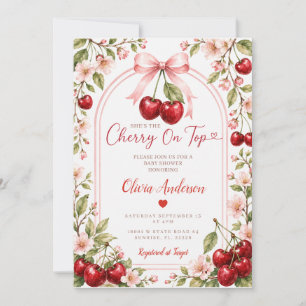 Invitation Boho Cerise sur le Haut Baby Shower Rose Ruban Gin