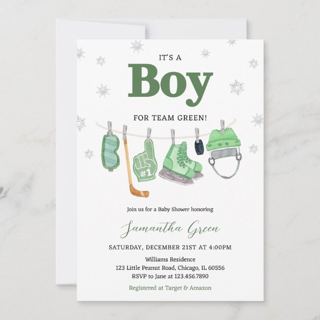 Invitation Boho C'est un garçon Baby shower de hockey sur gla (Devant)