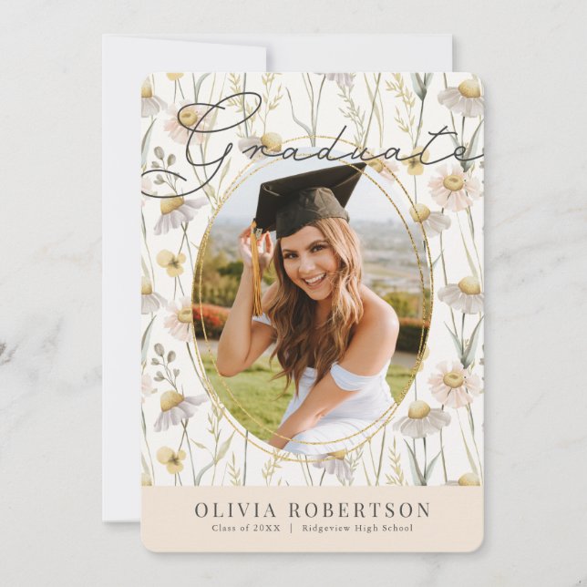 Invitation Boho Chamomile Aquarelle Florale Photo Graduation (Devant)