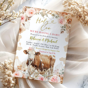 Invitation Boho Chaud Tone Vache ferme Baby shower fille