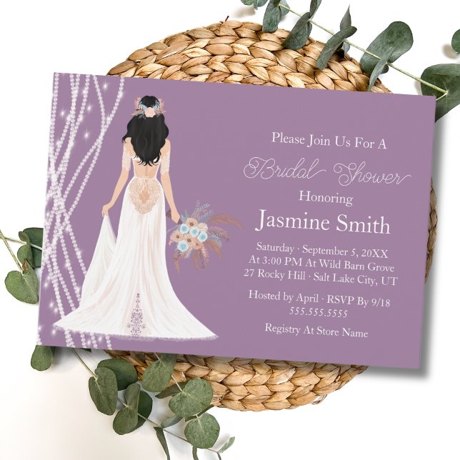 Invitation Boho Cheveux Noirs Mariée Avec Perles Enterrement  (Créateur téléchargé)