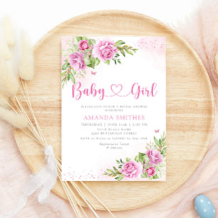 Invitation Boho Chic Aquarelle Floral Baby Girl Douche