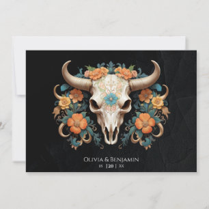 Invitation Boho Chic Aquarelle Floral Vache Mariage crâne