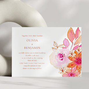 Invitation Boho Chic Aquarelle rose Orange Mariage