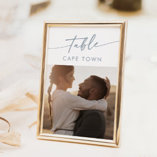 Invitation Boho Chic Ardoise Bleu Numéro de tableau photo
