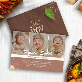 Invitation Boho Chic Baby Boy Onederful 1st Birthday Photo