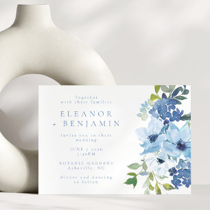 Invitation Boho Chic Bleu Aquarelle Mariage Floral