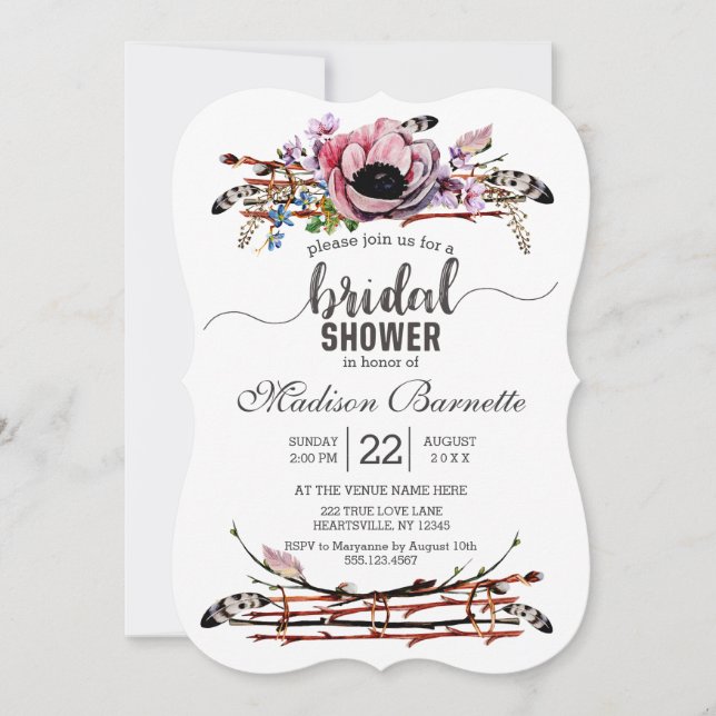 Invitation Boho Chic Blush Floral Douche nuptiale (Devant)