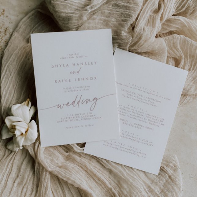 Invitation Boho Chic Blush Pink Mariage avant et arrière (Créateur téléchargé)