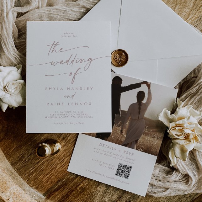 Invitation Boho Chic Blush Pink Photo QR Code Mariage (Créateur téléchargé)
