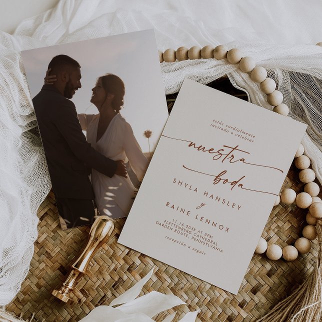 Invitation Boho Chic Bohemian Cream Photo Mariage espagnol (Créateur téléchargé)