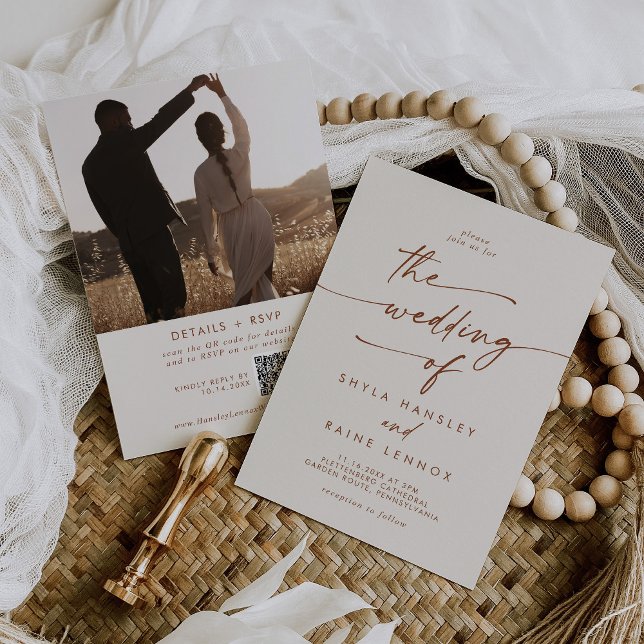 Invitation Boho Chic Bohemian Cream Photo QR Code Mariage (Créateur téléchargé)