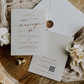 Invitation Boho Chic Bohemian Cream QR Code Mariage français