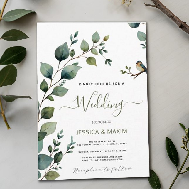Invitation Boho Chic Botanique Vert Mariage (Créateur téléchargé)