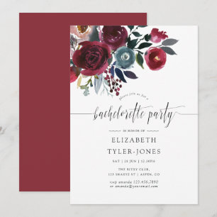 Invitation Boho Chic Bourgogne et floral Navy Enterrement de
