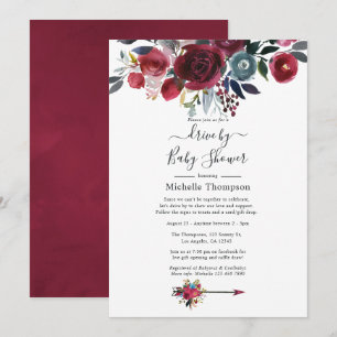 Invitation Boho Chic Bourgogne et Navy Floral Drive par douch