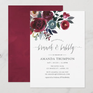 Invitation Boho Chic Bourgogne & Fleurs de marine pour un Bru