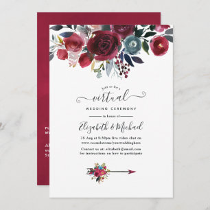 Invitation Boho Chic Burgundy et Navy floral Mariage virtuel