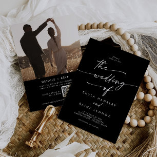 Invitation Boho Chic COLOR ÉDITABLE Photo QR Code Mariage