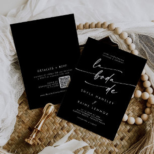 Invitation Boho Chic COLOR ÉDITABLE QR Code Espagnol Mariage