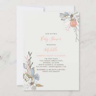 Invitation Boho chic Coral de printemps rose Baby shower flor