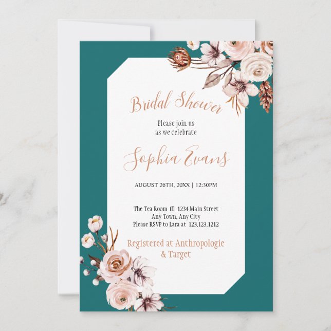 Invitation Boho Chic Cream et Brown Fête des mariées florale (Devant)