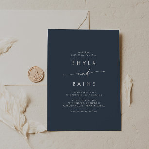 Invitation Boho Chic Dark Navy Bleu Mariage Décontracté