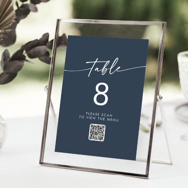 Invitation Boho Chic Dark Navy Bleu QR Code Numéro de tableau (Créateur téléchargé)