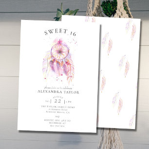 Invitation Boho Chic Dream Catcher Aquarelle rose Sweet 16