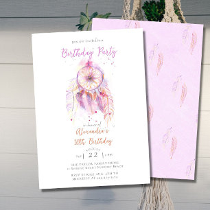 Invitation Boho Chic Dream Catcher Rose Girl Anniversaire