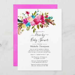 Invitation Boho Chic Drive Hot-Pink par mariage ou Baby showe