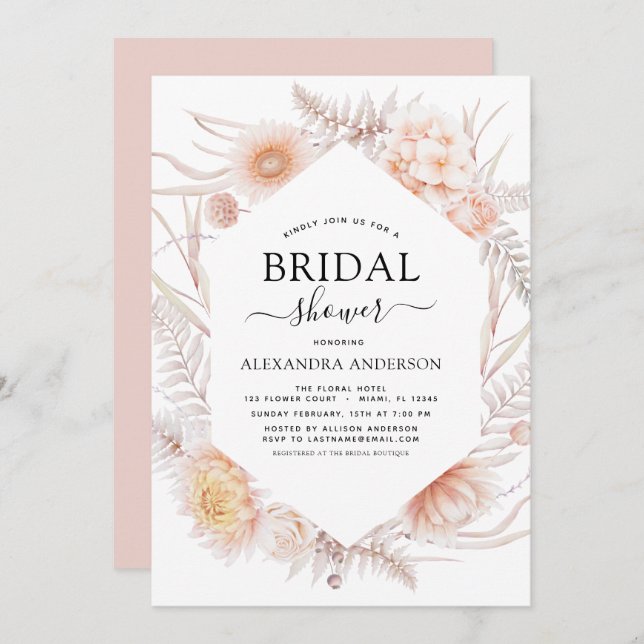 Invitation Boho Chic Dusty Fête des mariées du désert rose (Devant / Derrière)