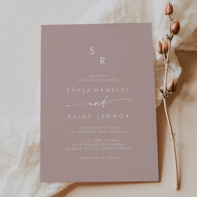 Invitation Boho Chic Dusty Rose rose Mariage Monogramme (Créateur téléchargé)