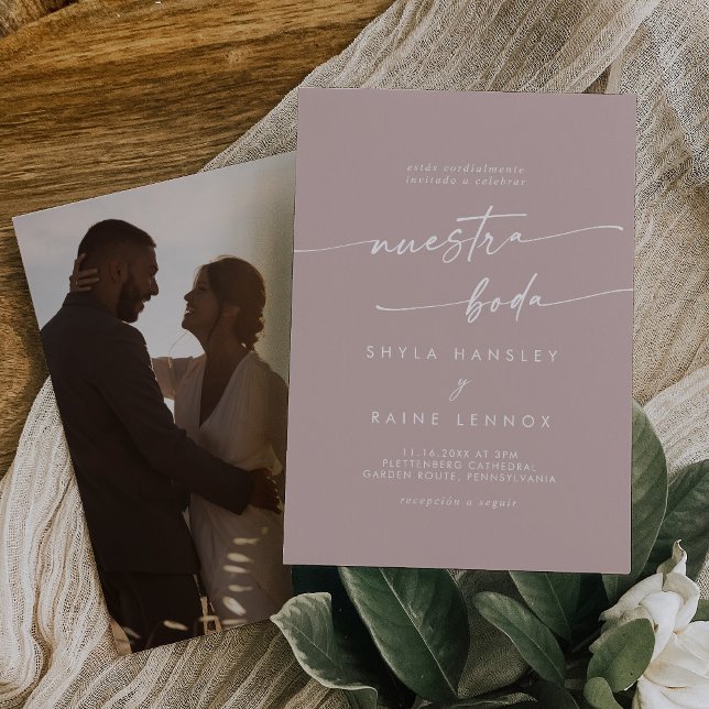 Invitation Boho Chic Dusty Rose rose Photo Mariage espagnol (Créateur téléchargé)